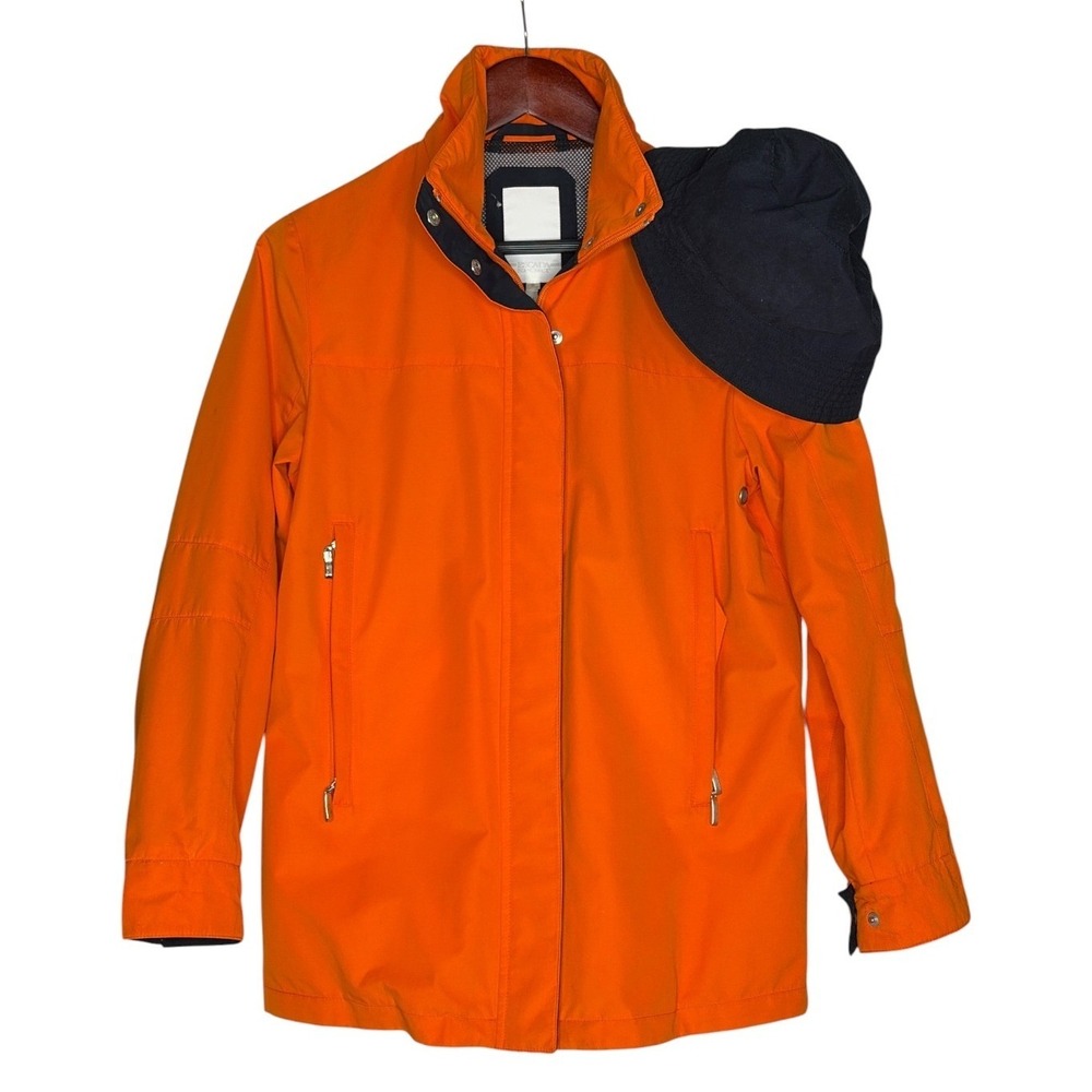 Escada Sport Womens Orange All Weather Rain Jacket w/ Navy Bucket Hat Set Small